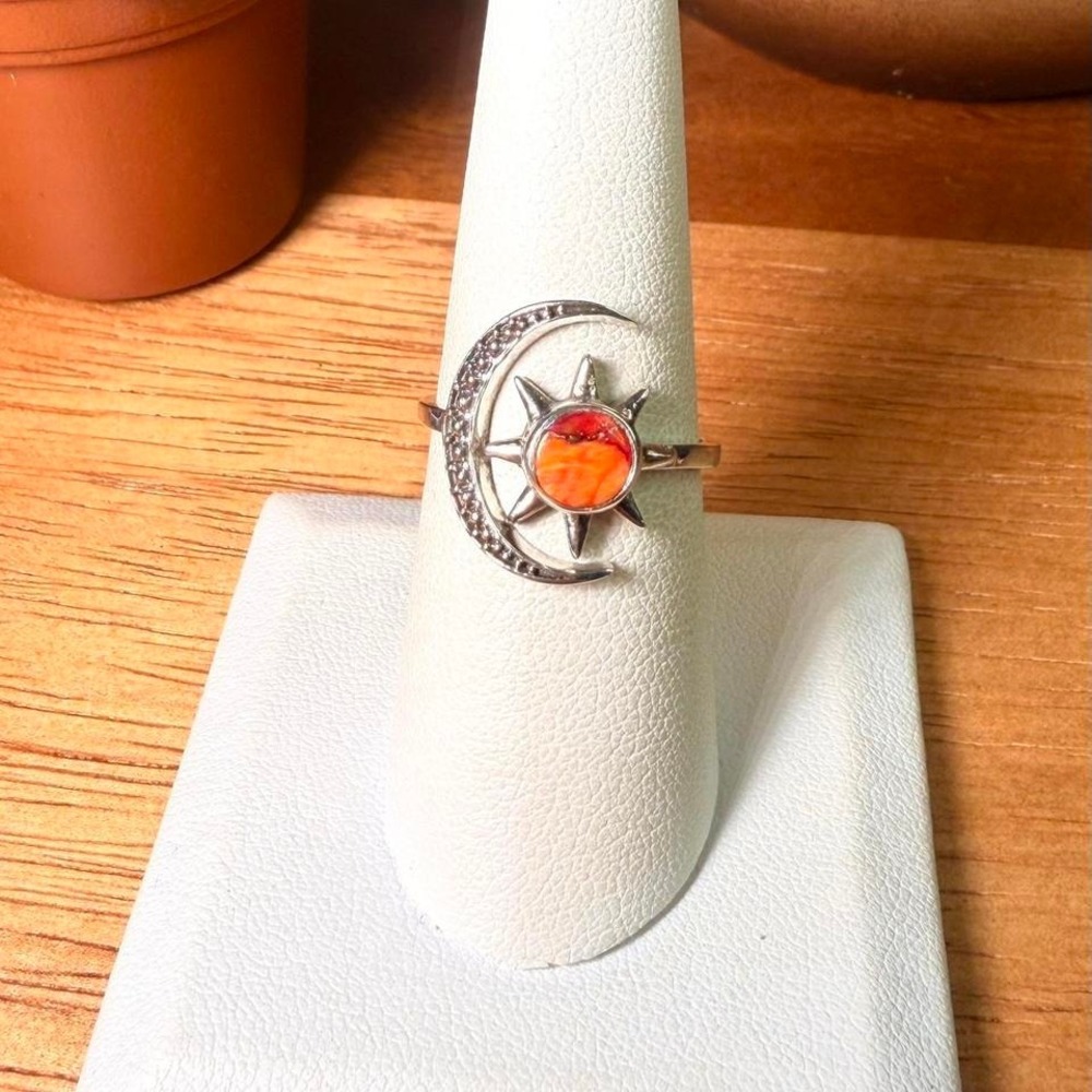 Moon & Star Orange Dahlia Turquoise - Size 7.5 - .925 Sterling Silver